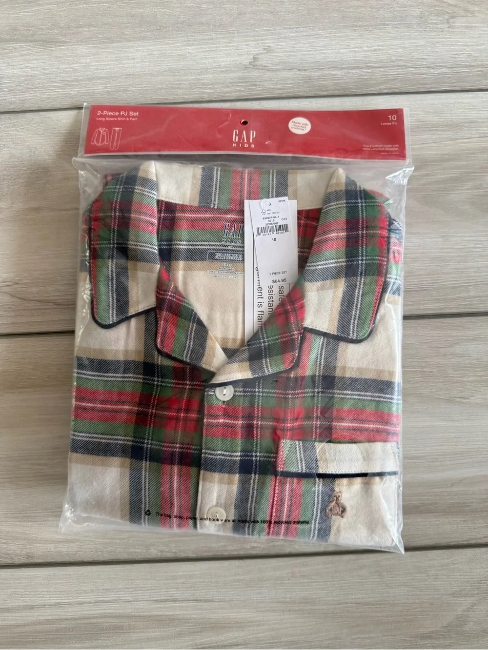 Gap Red Check Christmas Panamas Beige Size 10 NWT IN PACKAGE